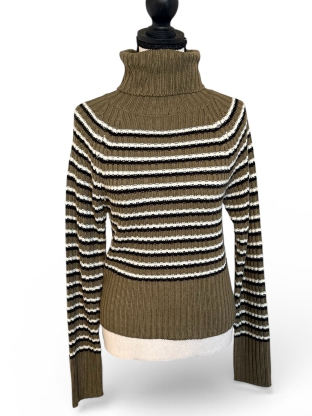 Bluenotes Ribbed Striped‎ Turtleneck Sweater XL Earthy Neutral Fitted Knit Cozy